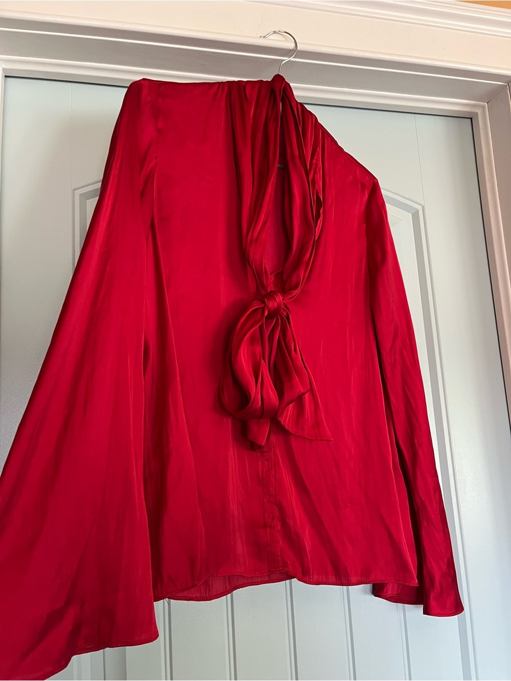 Zara Red Satin Tie-Front A-Line Skirt